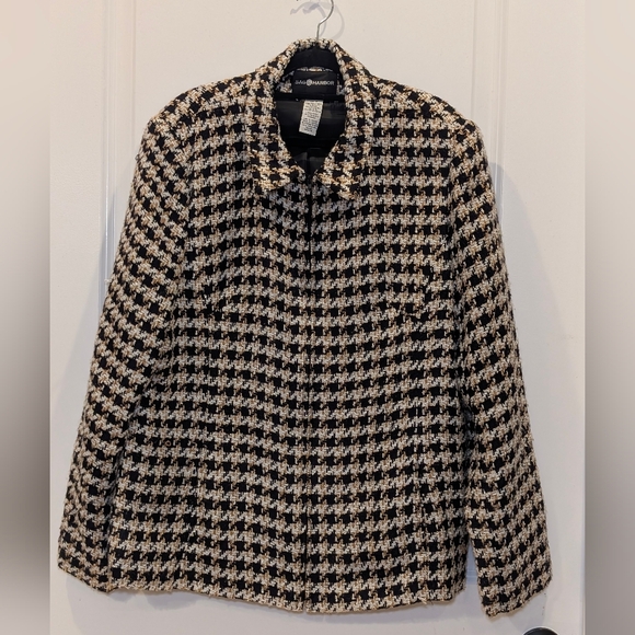 Sag Harbor Jackets & Blazers - Sag Harbor Houndstooth Tweed Zip Up Jacket Size 16 Black Tan Classic Career